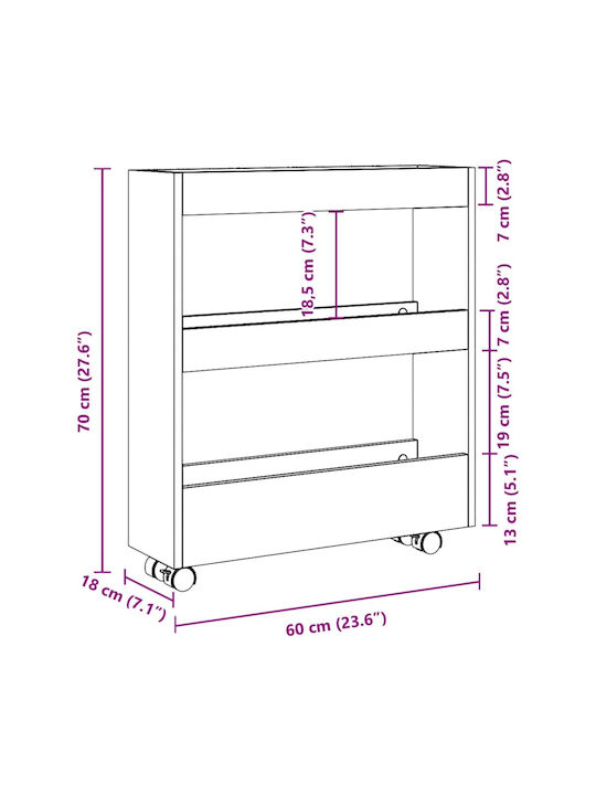 vidaXL Τρόλεϊ Κουζίνας Ξύλινο 3 Θέσεων Μαύρο 60x18x70cm