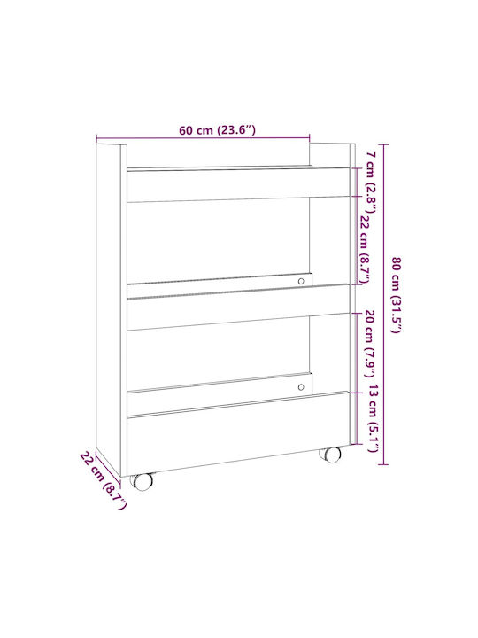 vidaXL Wooden Kitchen Trolley 3 Tiers Brown 60x22x80cm
