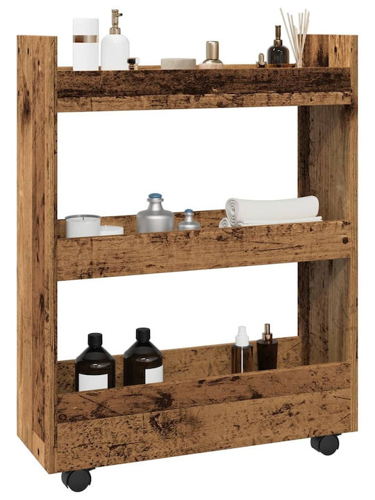 vidaXL Wooden Kitchen Trolley 3 Tiers Brown 60x22x80cm
