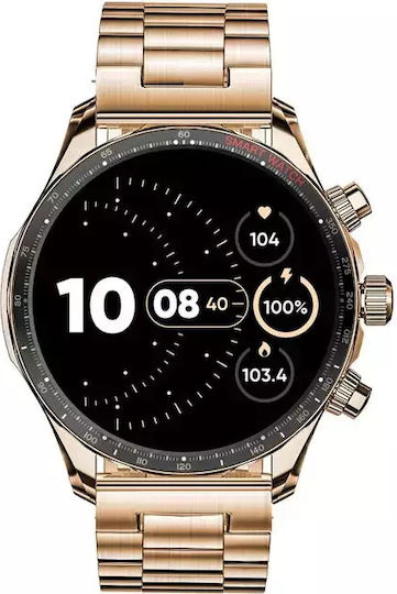 Men's Smart Watch Nubi Km68 Bluetooth Call Amoled Screen Heart Rate Monitoring Sleep Oxygen Level Notifications Extra Strap Gold