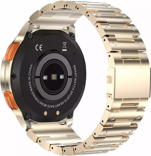 Nubi Ak59 Smart Watch Bluetooth Calling Amoled Display Heart Rate Monitoring Sleep Tracking Oxygen Level Notifications Additional Silicone Strap Gold