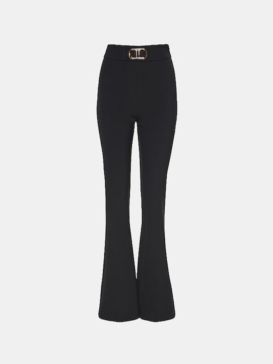 Lynne Women's High-waisted Fabric Trousers Flare in Slim Fit Black