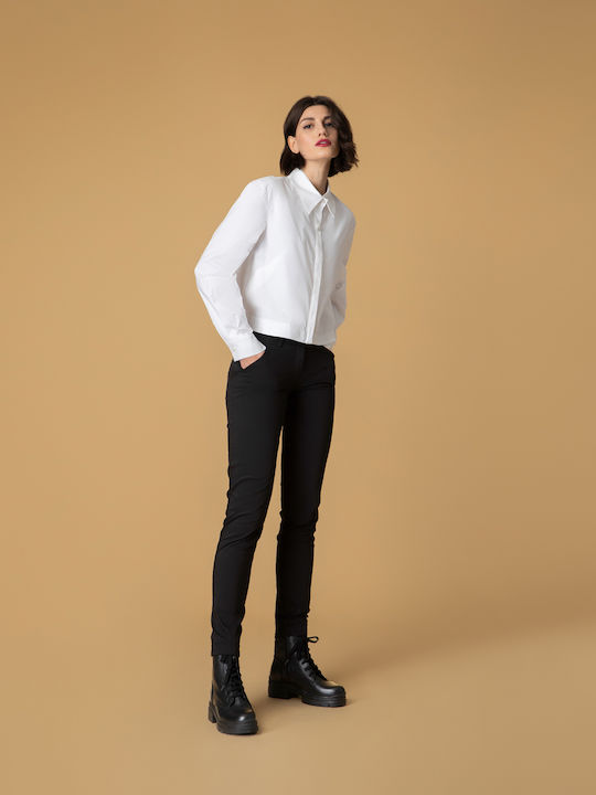 Women's High-waisted Fabric Trousers Black