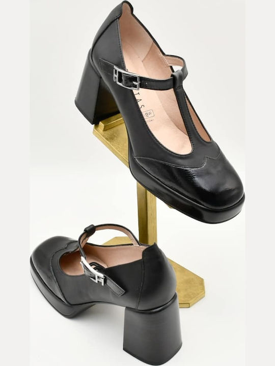 Leder Pumps mit Riemchen Schwarz