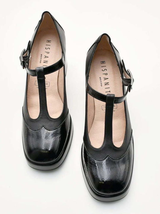 Leder Pumps mit Riemchen Schwarz