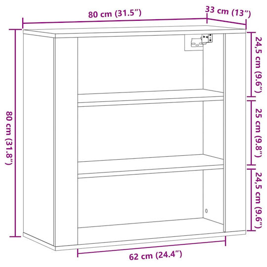 vidaXL Wood Bathroom Cabinet L80xW33xH80cm Brown