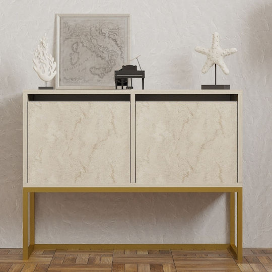 Zermat Wooden Console Table Beige Travertine - Gold L90xW34xH70cm