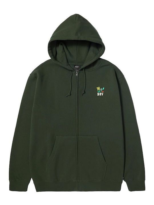 HUF Herren Sweatshirt Jacke mit Kapuze und Taschen Hunter Green