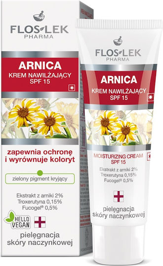 FlosLek Arnica Moisturizing Face Cream Day with Sun Protection Factor 15 against Redness with Panthenol 50ml