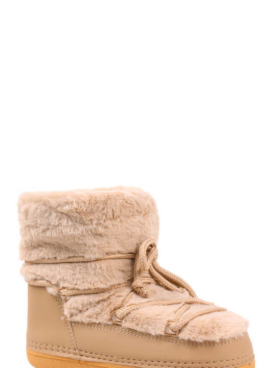 Beige Cozy Fur Lace-Up Boots