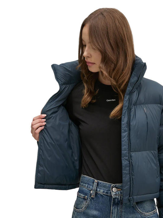 Women's Short Puffer Jacket for Winter Blue