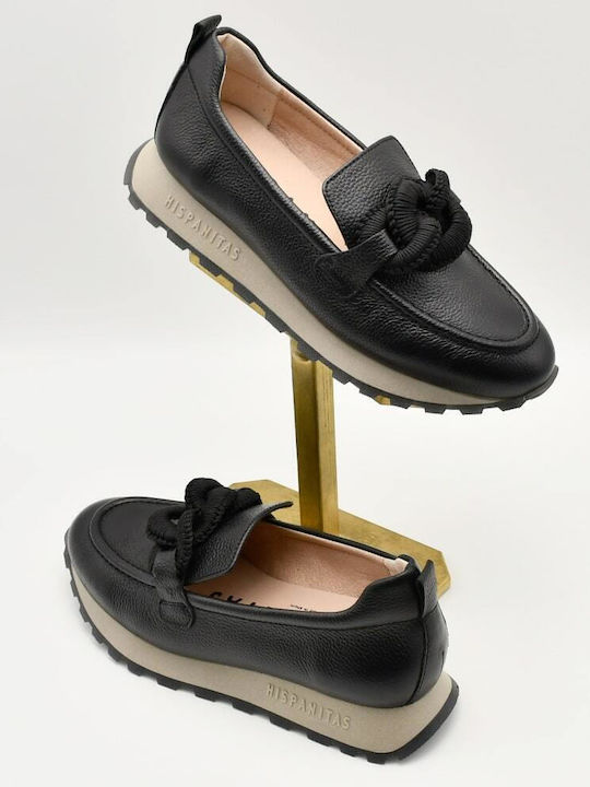 Leather Women's Loafers in Black Color