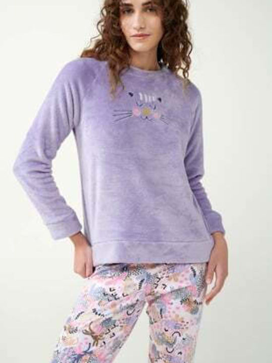 Vamp Winter Damen Vlies Pyjama-Oberteil Lavender Sweet