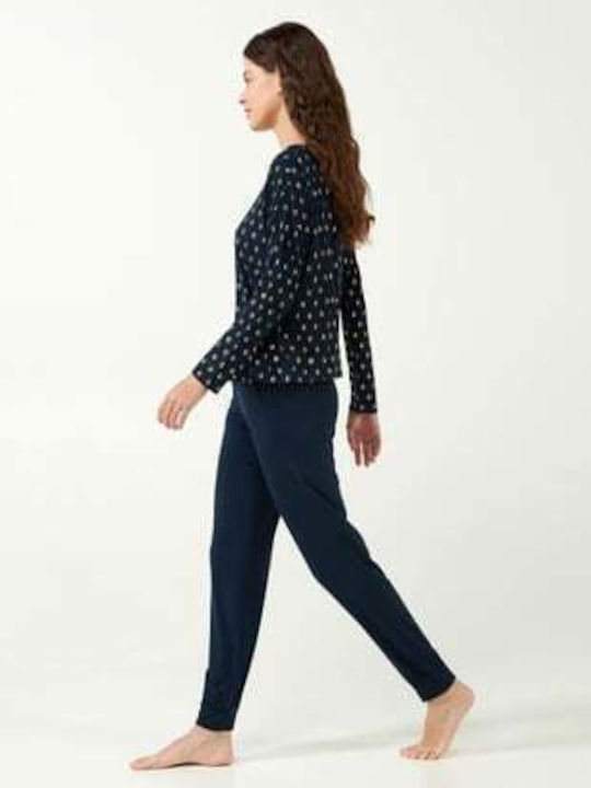 Vamp Winter Damen Pyjama-Oberteil Blue