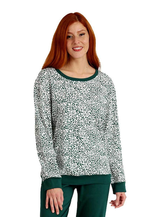 Lydia Creations Winter Damen Baumwolle Pyjama-Oberteil Green