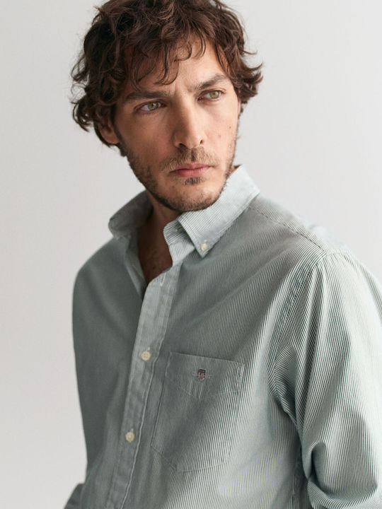 Long-sleeved Cotton Shirt Striped Green