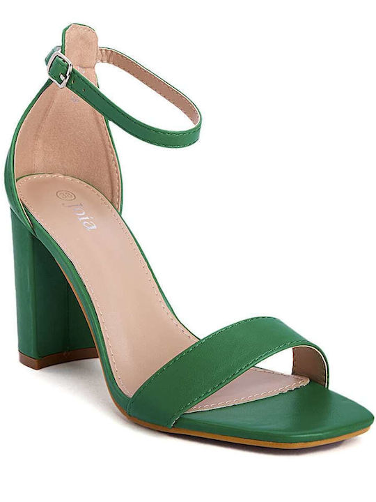 Keep Fred Synthetic Leather Women's Sandals Green with Chunky High Heel