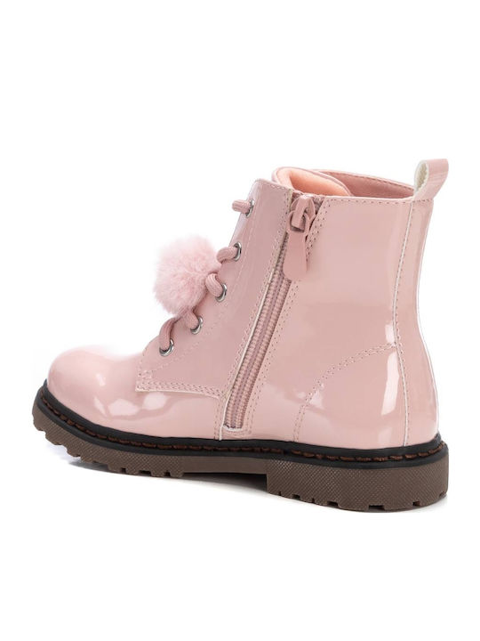 Kids Boots from Patent Leather with Laces Pink