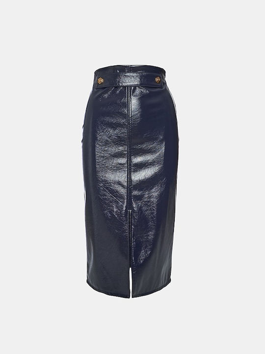 Lynne Leather High Waist Midi Skirt Blue