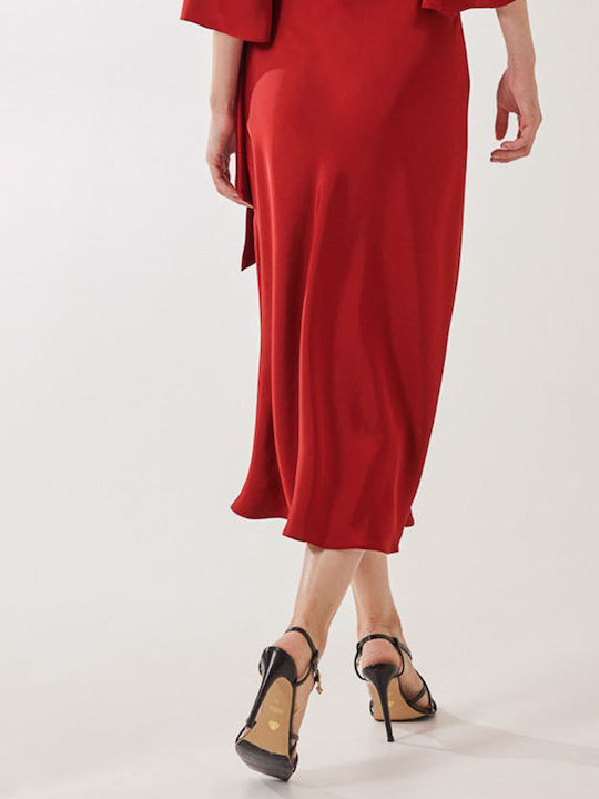 Enzzo Satin Fustă Midi Red