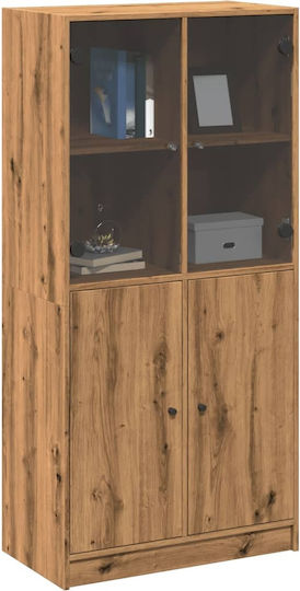 Floor-Standing Living Room Display Cabinet Made of Brown Particle Board 68x37x142 cm