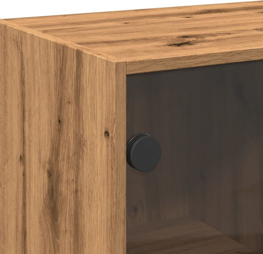 Floor-Standing Living Room Display Cabinet Made of Brown Particle Board 68x37x142 cm