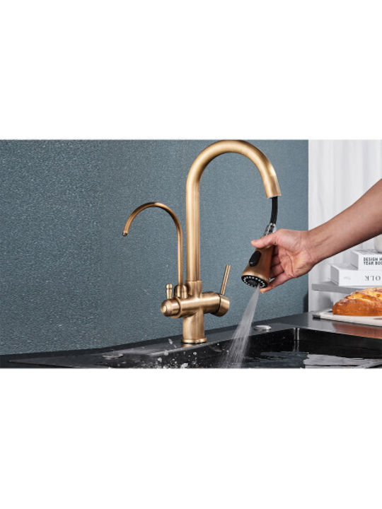Baterie Chiuvetă Bucătărie Bancă Cu Duș Extractibil Bronz