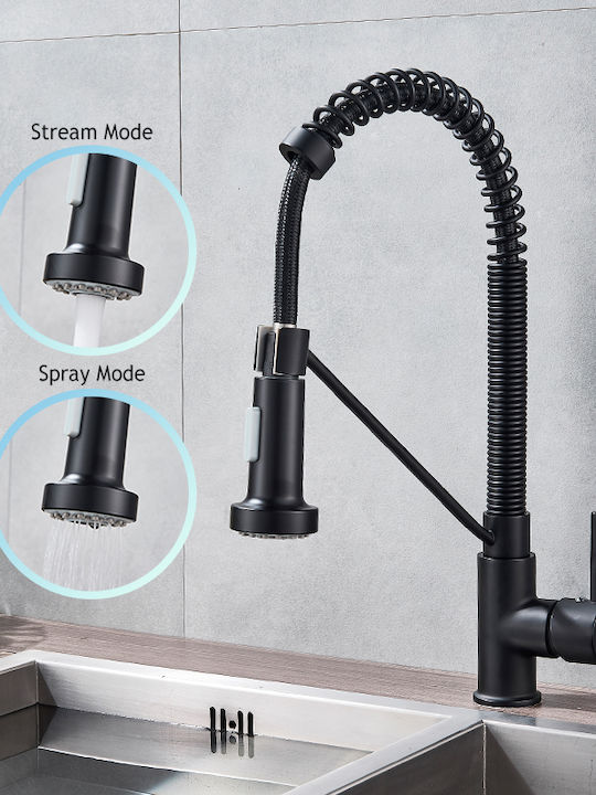 Kitchen Faucet Counter with External Spray Hose Black
