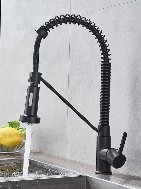 Kitchen Faucet Counter with External Spray Hose Black