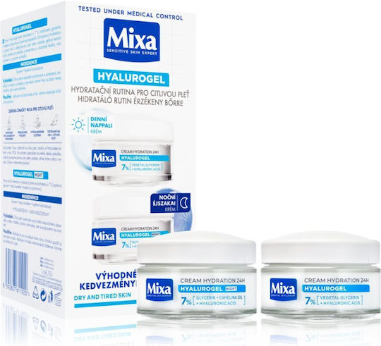 Mixa Hyalurogel Ενυδατική Κρέμα Προσώπου Νυκτός με Υαλουρονικό Οξύ 2x50ml