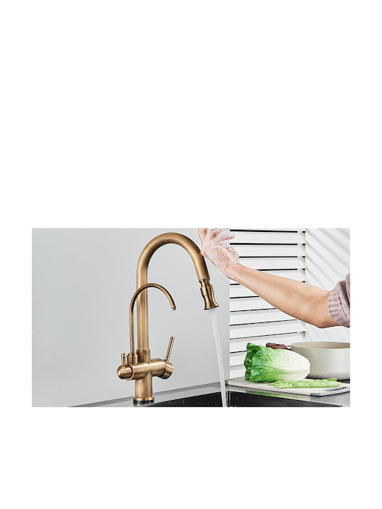 Baterie Chiuvetă Bucătărie Bancă Cu Duș Extractibil Bronz