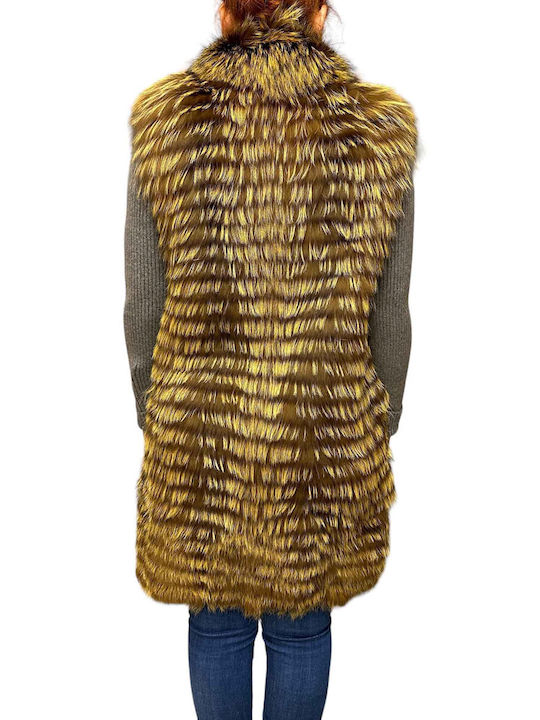 MARKOS LEATHER Women's Short Fur Brown With Yellow Highlights