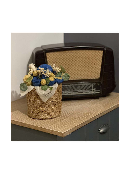 Buchet Din Flori Și Plante Artificiale Decorative Albastre În Cutie Themagio