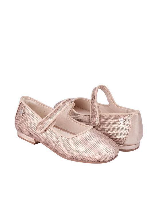 Mayoral Kids Leather Ballerinas with Hoop & Loop Closure Pink