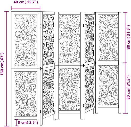 vidaXL Dekorativer Raumteiler Hölzernes mit 5 Paneelen 175x160cm