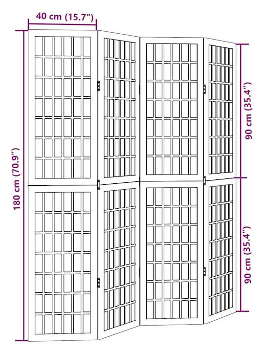 vidaXL Decorativ Paravan Lemn cu 4 Panouri 140x180cm