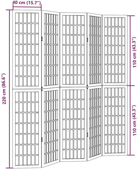 vidaXL Dekorativer Raumteiler Hölzernes mit 5 Paneelen 175x220cm