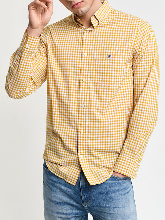 Gant Men's Shirt Long Sleeve Cotton Checked Light Yellow