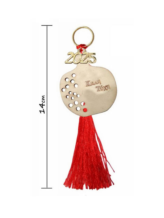 2025 Handmade Wooden Pomegranate "Good Luck" Red Tassels 14cm Tatu Moyo