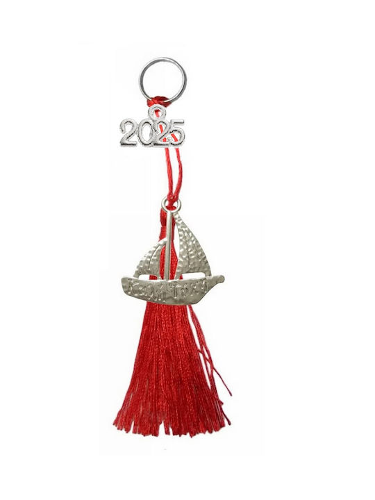 2025 Handmade Silver Metal Ship "Good Luck" Red Tassels 14cm Tatu Moyo