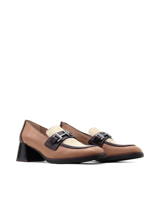Leather Ecru Medium Heels