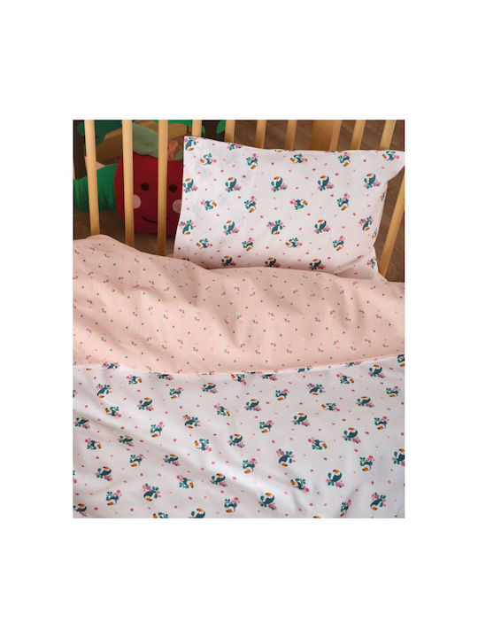 Kentia Сет Бебешка Долен Калъф с Калъфка за Възглавница Taiko White Pink 100x140см.