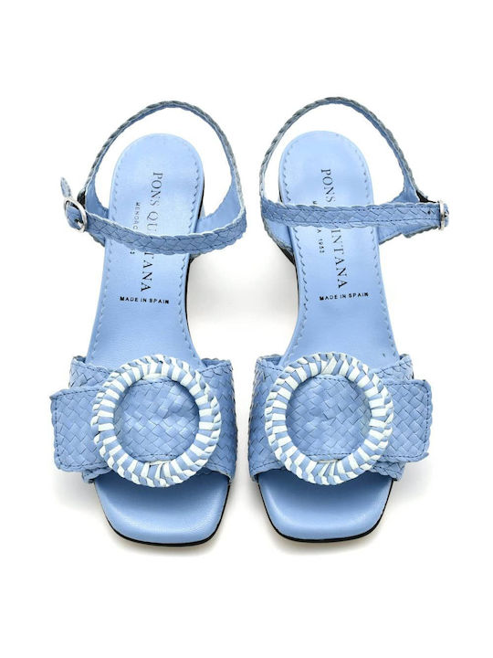 Pons Quintana Leather Women's Sandals Light Blue