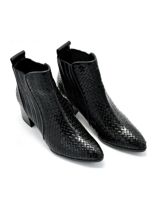 Leder Stiefeletten Damen Schwarz
