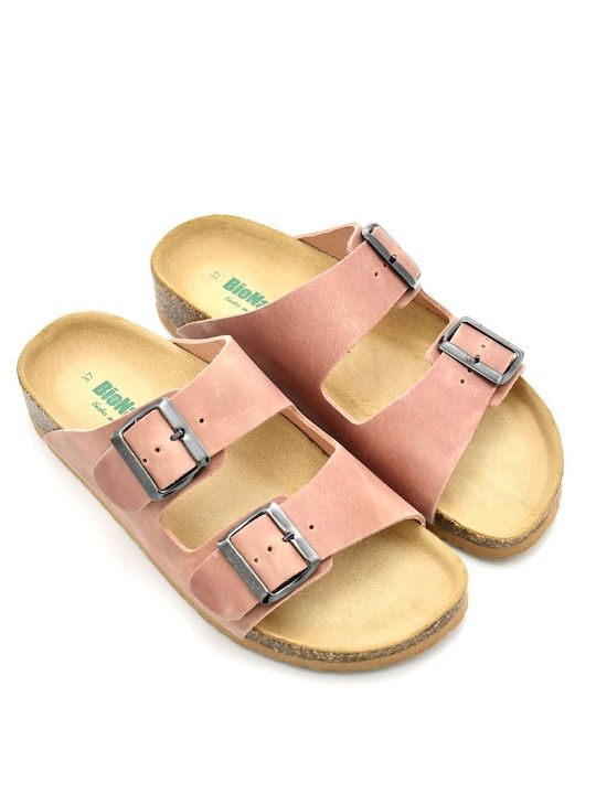 BioNatura Leather Women's Flat Sandals Anatomic in Pink Color