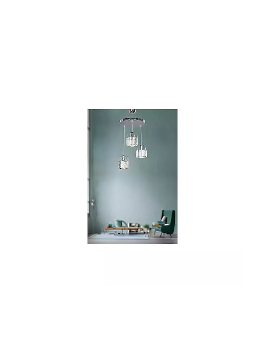 Pendant Light Three-Light with Crystals for Socket E27 Silver