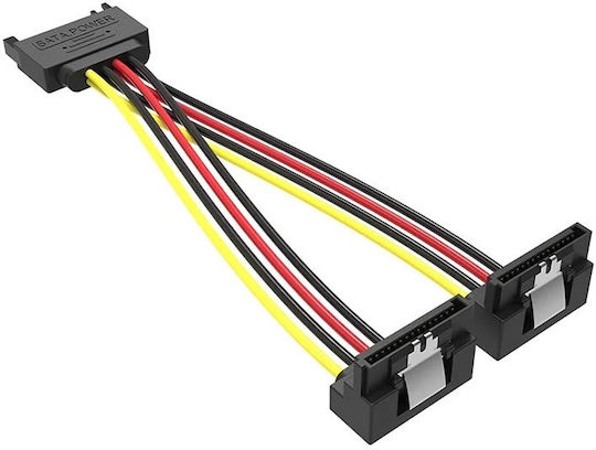 Splitter Cable Vention Sata 15p Male to 2x 15p Female 90 Degree Power Black