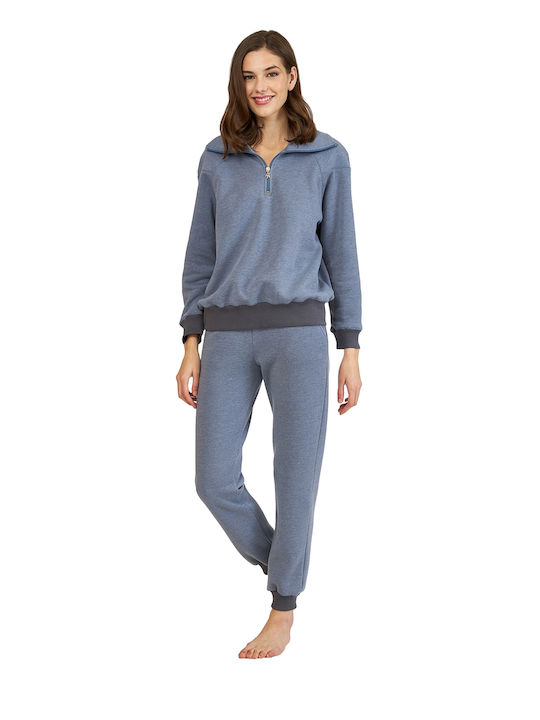 Harmony Winter Women's Pyjama Set Cotton Mπλε