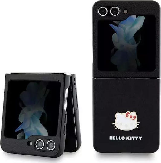 Logo Kitty Head Back Cover Plastic / Piele Negru (Galaxy Z Flip5)