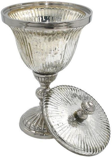 Fylliana Φοντανιέρα Γυάλινη Fl27294 με Καπάκι 15x26cm Ασημί